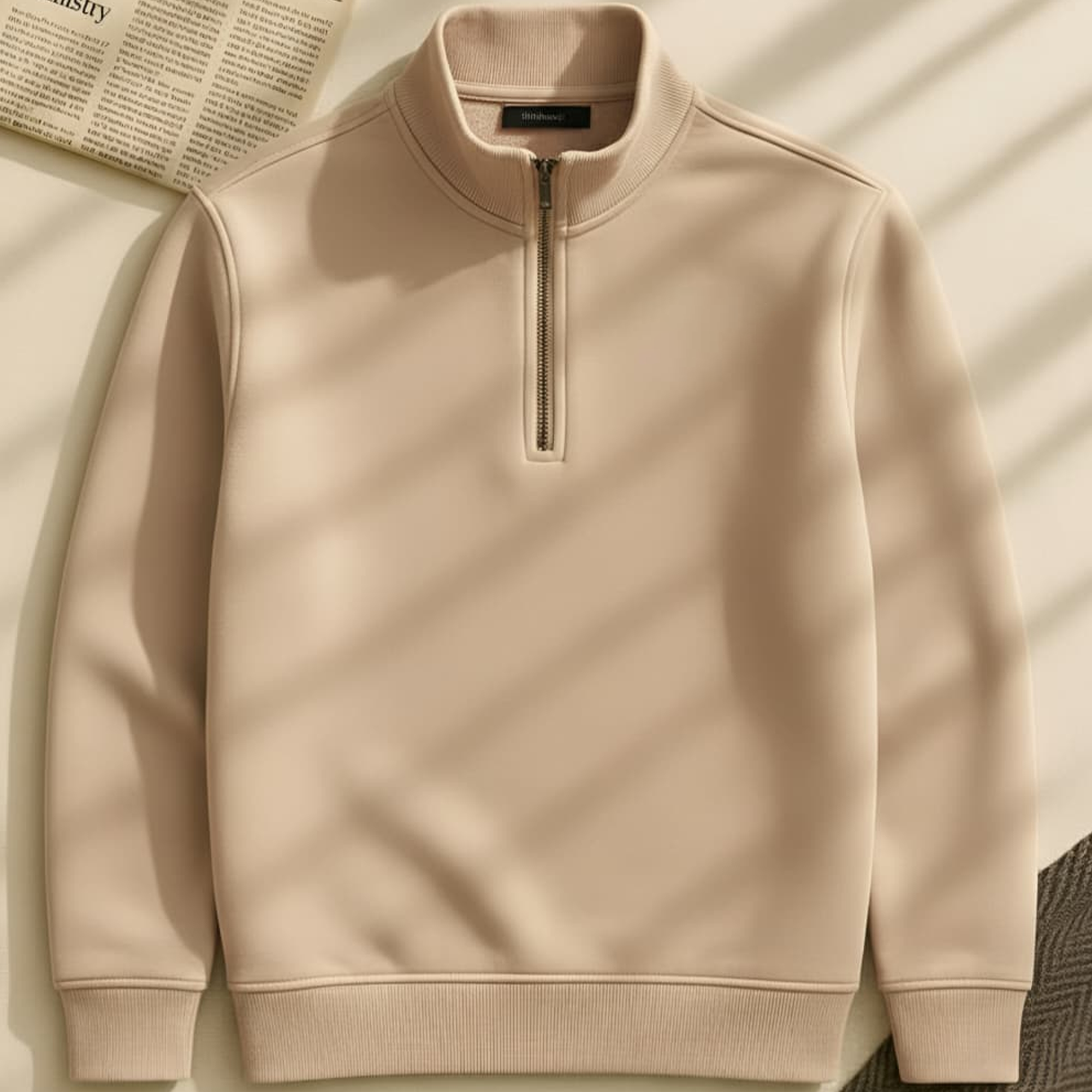 Men’s Half-Zip High-Neck Sweater – Beige