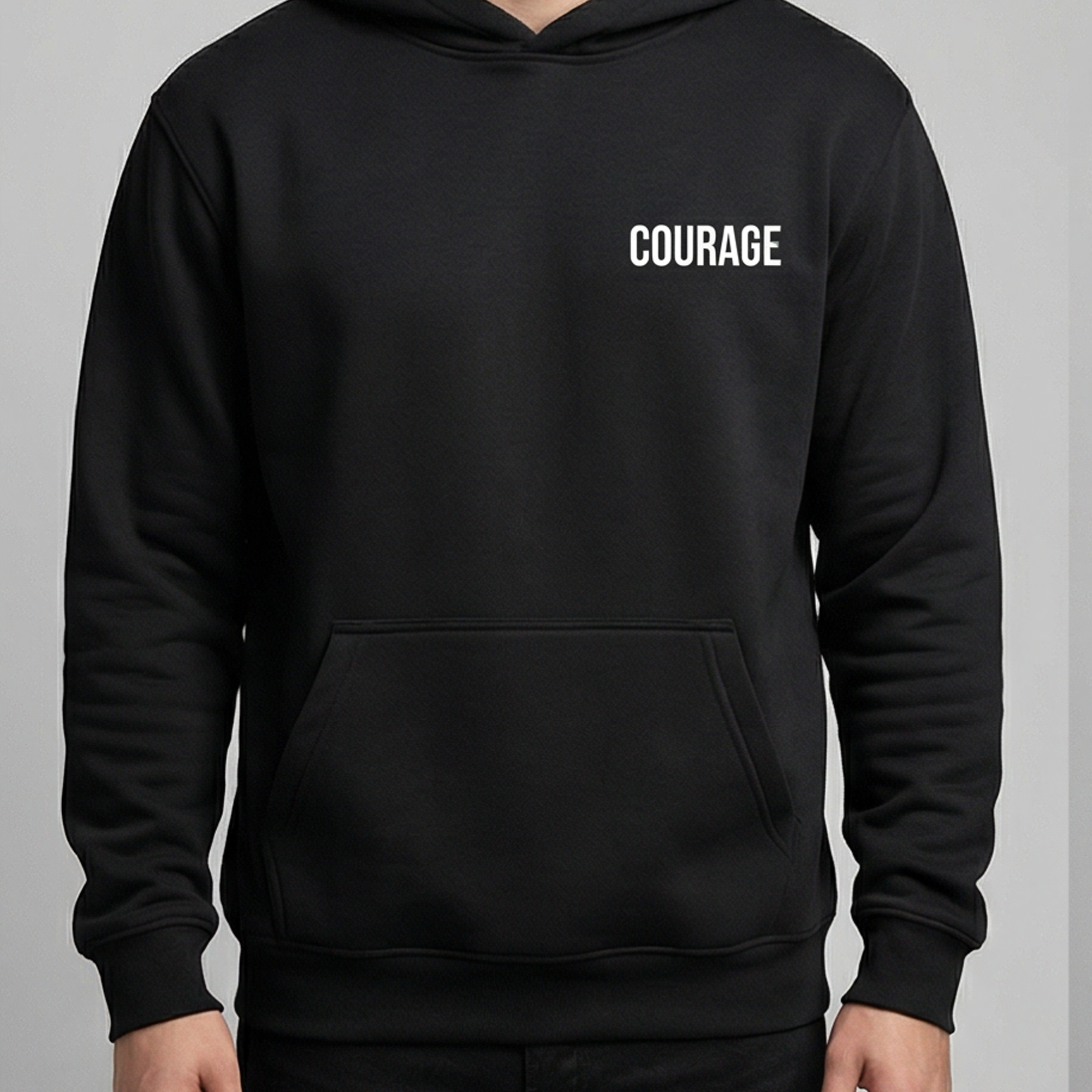 Black Hoodie with “MORE COURAGE” Back Print