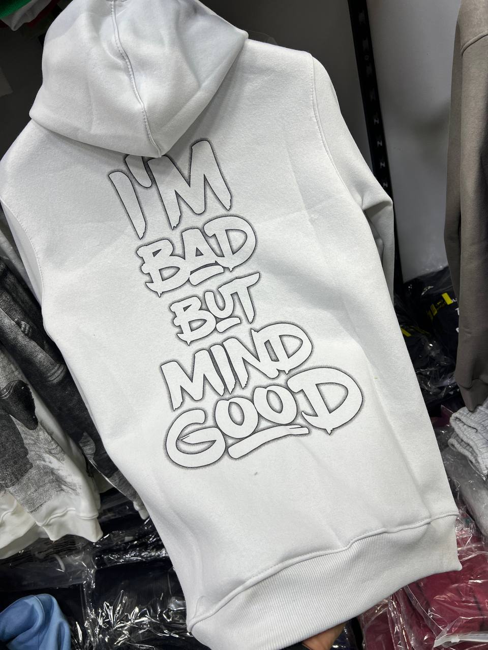 “MIND GOOD” Graphic White Hoodie